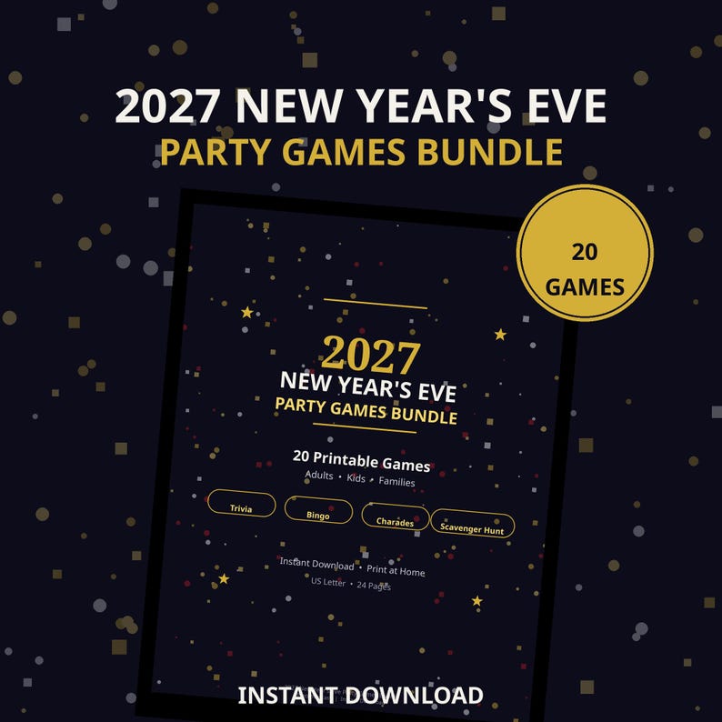 New Years Eve Party Games Bundle, 20 Printable 2027 Trivia, Bingo and ...