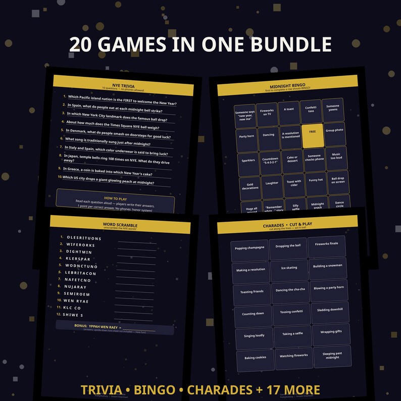 New Years Eve Party Games Bundle, 20 Printable 2027 Trivia, Bingo and ...