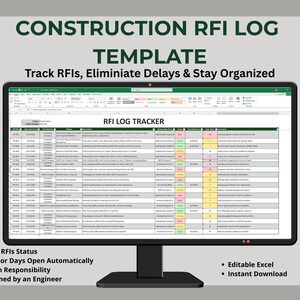 Construction RFI Log Template | Project Management Excel Tracker (Digital Download)