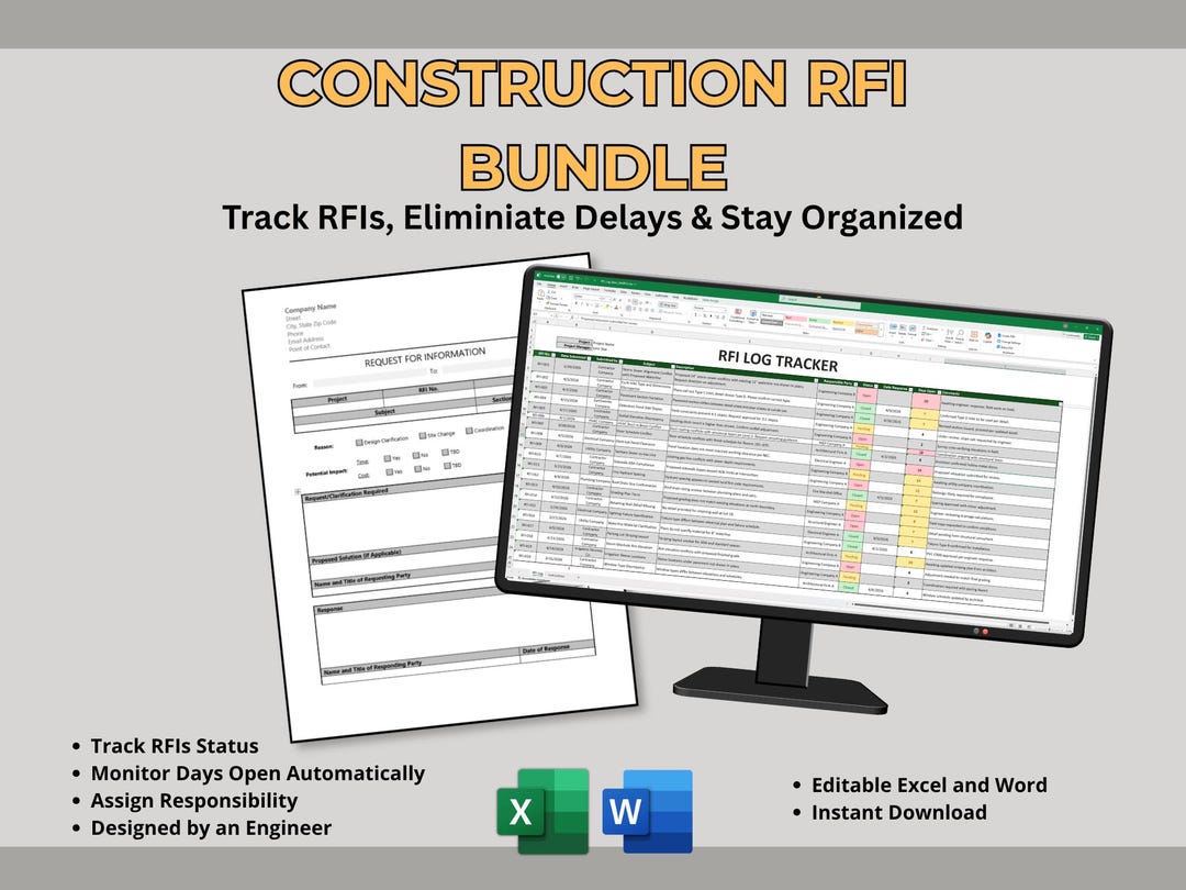Usace Rms Rfi Form Construction RFI Bundle | Log Tracker + Form | Project Management ...