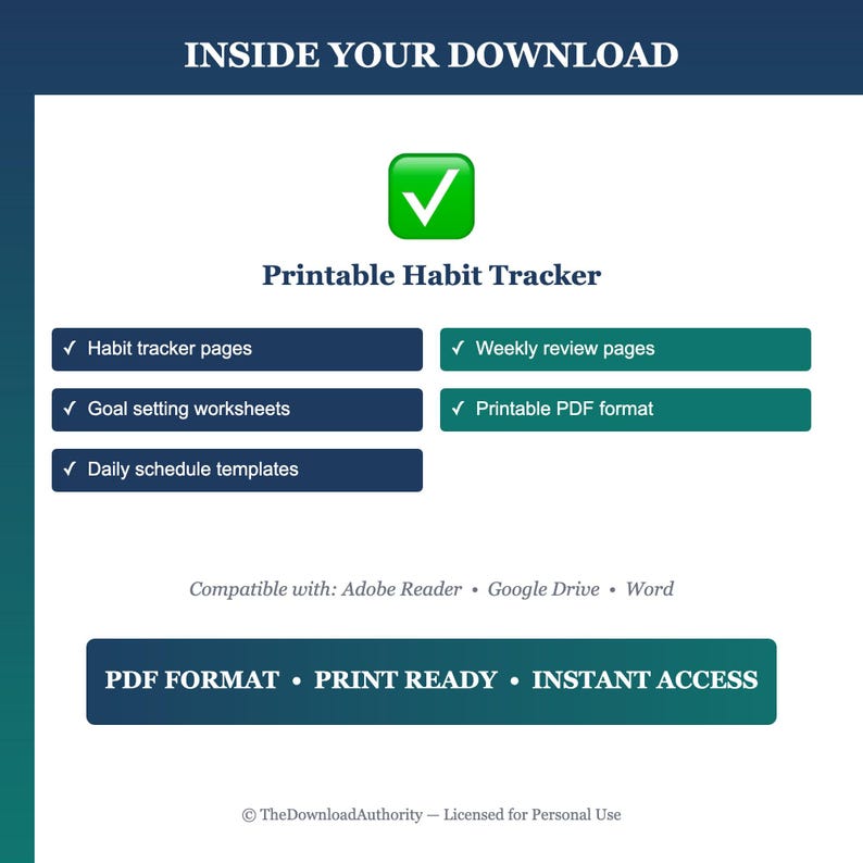 Printable Habit Tracker | 30 Day Challenge PDF | Goal Tracker Download ...