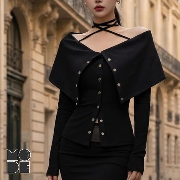 Off Shoulder Top | Slim Button Front Tee | Daily Wear | Dark Aesthetic Style