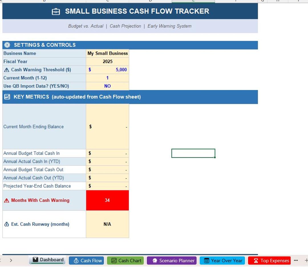 Small Business Cash Flow Tracker Excel | Cpa-designed | Quickbooks ...