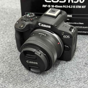 Canon E0S R50 Mirrorless Camera with RF-S 18–45mm f/4.5–6.3 IS StM Lens – 24.2MP APS-C, 4K 30p, Compact, Like New