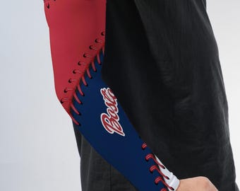 Baseball Pattern Arm Sleeves, Red Blue Sports Arm Sleeve, Athletic Compression Sleeve, UV Protection Cover
