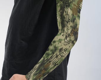 Woodland Camo Arm Sleeves, Outdoor Camouflage Compression Sleeves, UV Protection Arm Covers Hunting Gift