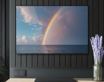 Acryl Wandbild, Regenbogen Wandbehang, Ozean Landschaft, Regenbogen Druck, Wand Kunst Acryl Druck, Küstenwand Dekor