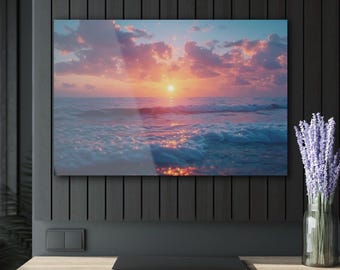 Acrylic Wall Art, Beach Sunset Picture On Acrylic, Sunset Wall Art, Coastal Decor