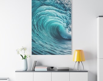 Canvas Wall Art, Blue Ocean Wave Sea Art Print On Canvas, Nautical Photography, Beach Vibe Art, Coastal Modern Decor