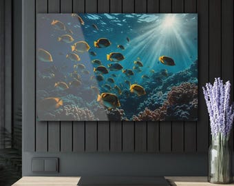 Korallenriff-Fische, Acrylbild, Korallenriff-Fische, Unterwasserwelt, Meeresleben, Küstenwanddekor, Korallenriff-Dekor