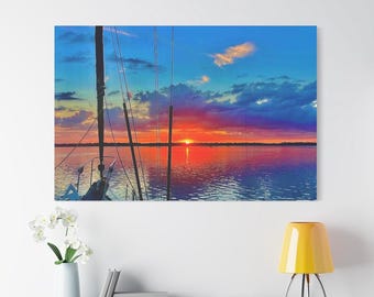 Canvas Wall Art, Nautical Photography, Sailboat Print, Sunrise Wall Hanging On Canvas, Sailboat Wall Art, Coastal Wall Decor
