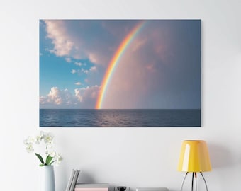 Leinwand Wandkunst, Regenbogen Wandbehang Ozean Landschaft, Regenbogen Druck, Wand Kunst Leinwand Druck, Küstenwanddekor
