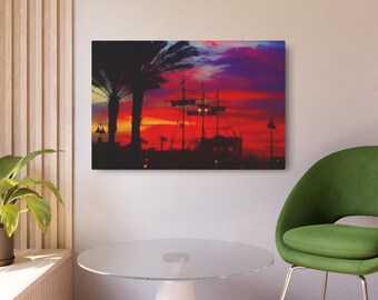 Metallschild Wanddekoration, Segelboot Sonnenuntergang Bild auf Metall gedruckt, Segelboot Wandkunst