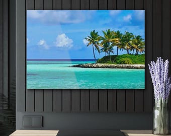 Acryl Wand Kunst, Palmen Meer Landschaft Acryl Druck, Strand Wand Kunst, Küsten Wand Dekor