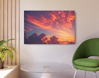 Metallschild Wandkunst, Luftbild Sonnenuntergang Druck, Wolke Kunstdruck auf Metall, Abstrakte Sonnenkunst, Goldene Stunde Twilight Kunst, Roter Sonnenuntergang Wanddekor