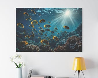 Canvas Wall Art, Coral Reef Fish Picture On Canvas, Underwater Wall Art, Marine Life Prints, Ocean Seascape, Coastal Wall Decor