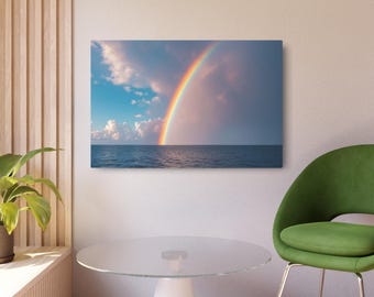 Metallschild Wanddekoration, Regenbogen Wandbehang Ozean Landschaft, Regenbogen Print Metallwandkunst, Küstenwanddekoration