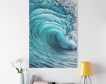 Canvas Wall Art, Blue Ocean Wave Sea Art Print On Canvas, Nautical Photography, Beach Vibe Art, Coastal Modern Decor