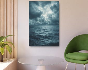 Metallschild Wanddekor, Stormy Seas Ocean Seascape, Wolke Kunst auf Metallschild gedruckt, Küstenwanddekor