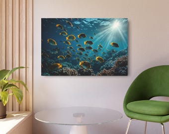 Metal Sign Wall Decor, Coral Reef Fish Picture Printed On Metal, Underwater Wall Art, Marine Life Prints, Ocean Seascape, Coastal Wall Decor