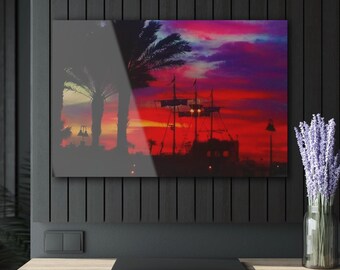 Segelboot Bild Auf Acryl, Segelboot Bild, Abstrakter Sonnenuntergang Kunst, Nautische Wanddekoration