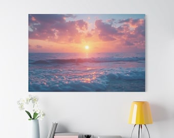 Canvas Wall Art, Beach Sunset Print, Coastal Wall Decor, Seascape Canvas, Sunset Ocean Art, Sunset Beach Art, Sunset Seascape Art