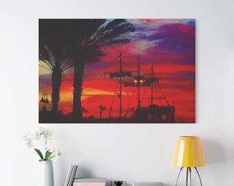 Canvas Wall Art, Sailboat Sunset Print On Canvas, Nautical Photography, Sailboat Wall Art, Abstract Sunset, Coastal Modern Decor