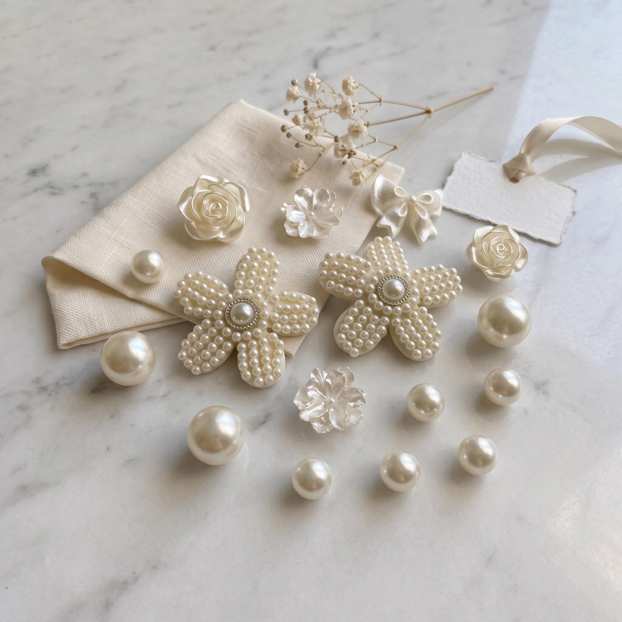 Pearl Flower Shoe Charms Set丨16pc Ivory Bow Rose Clog Accessories丨Coquette Bridal Garden Shoe Decor丨Cute Gift for Women Girls Teens