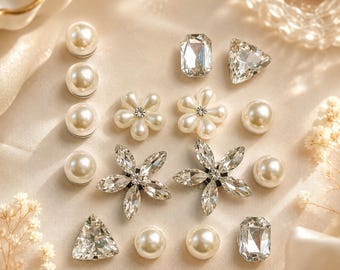 16PCS Pearl Shoe Charms Set丨Rhinestone Flower Clog Charms丨Elegant Bridal Shoe Accessories丨White Wedding Party Gift for Women Girls