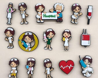 15pcs Medical Shoe Charms: Nurse, Doctor, Hospital Theme PVC Accessories