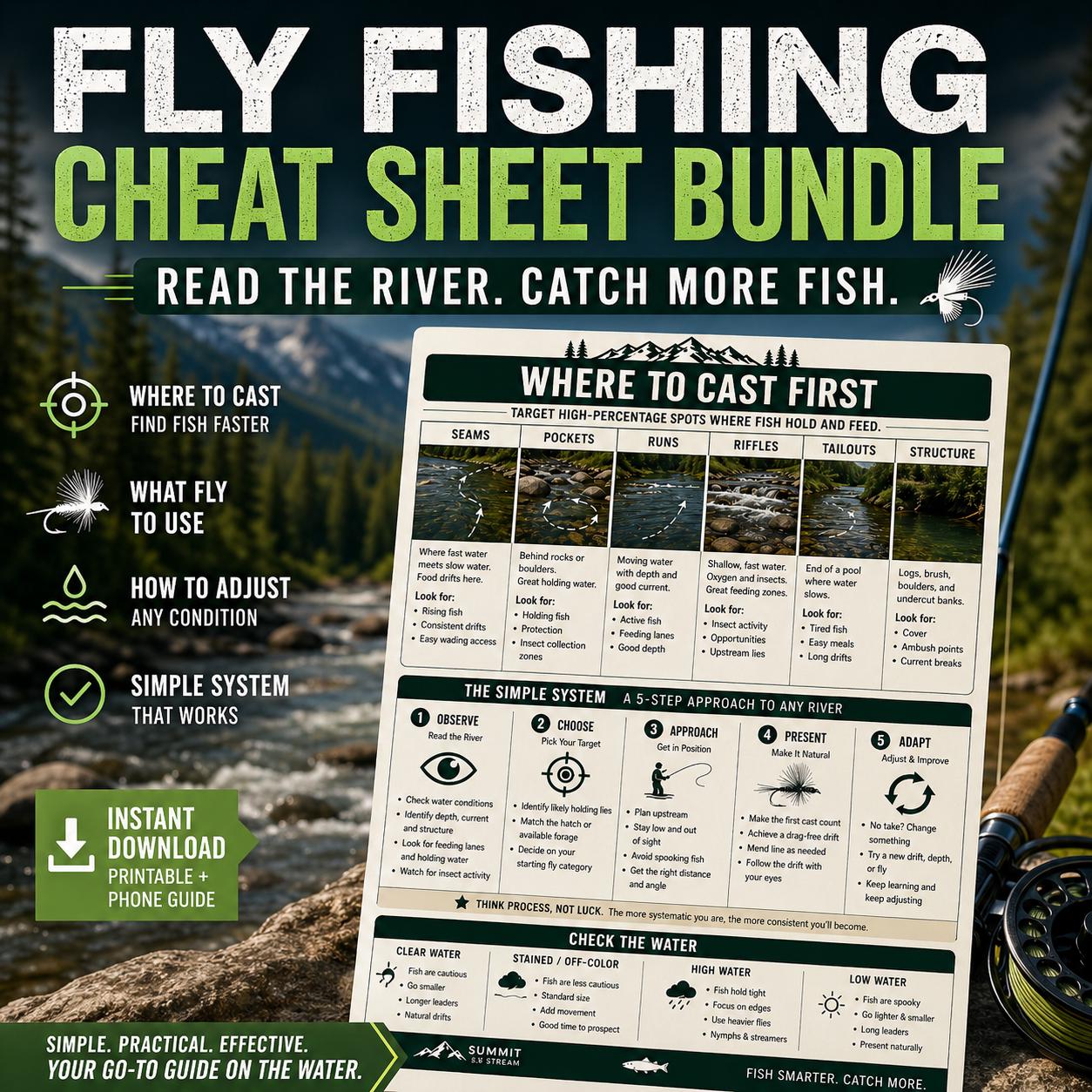 Fly Fishing Cheat Sheet Bundle | Read River, Trout Tips, Fly Selection ...