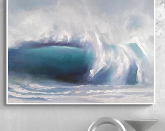 Cobalt Flare Oil Painting – Abstract Ocean Wave Wall Art, Framed Canvas Ready to Hang