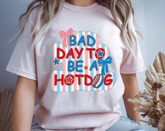 Bad Day To Be A Hotdog PNG, Retro 4. Juli SVG, lustiges Sommer BBQ Shirt Design, Vaterländischer Kokette Bogen Hot Dog Digitaler Download