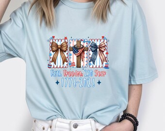 Amerika 250 Jahre SVG PNG, Glaube Freiheit 1776-2026 Cross Shirt Design, Patriotische Kokette Bogen Sublimation