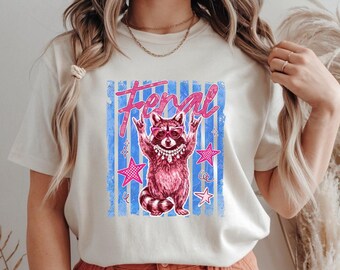 Wilder Waschbär SVG, lustiger rosa Waschbär PNG, Retro Y2K Kokette Ästhetik Digital Download, sarkastische Tier Sublimation