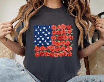 Floral American Flagge SVG, Vaterländische Blume PNG, 4. Juli Sublimation (Digitaler Download)