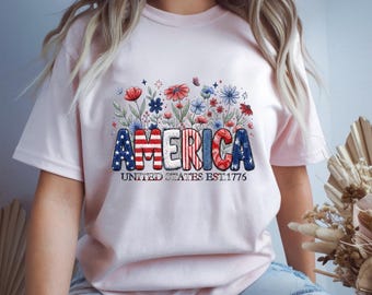 Floral America SVG, Patriotic Wildflower Design, 4. Juli Sublimation (Digitaler Download)