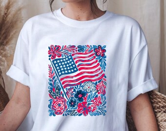Floral amerikanische Flagge SVG, 4. Juli 2020 Digital Download, USA Flagge Sublimation Design, Unabhängigkeitstag Boho Shirt Datei