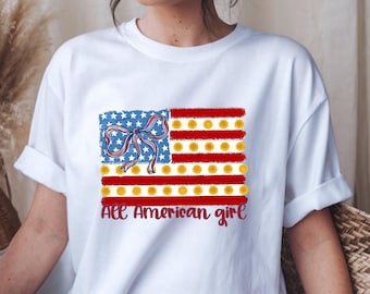 Alle amerikanischen Mädchen SVG PNG, Patriotische USA Flagge Bogen Shirt Design, 4. Juli Sonnenblume Sublimation, Retro Kokette Ästhetik Digital Download