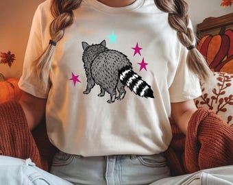 Niedliche ästhetische Waschbär PNG, Müll Panda mit Sternen Sublimation, Retro Tier digitaler Download, Y2K Waschbär Clipart, DTG Print Datei, niedliche Kunst