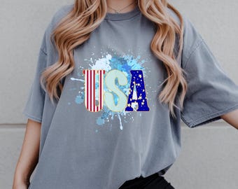 USA Aquarell Splatter SVG PNG, 4. Juli Shirt Design, Retro Amerikanische Flagge Stars and Stripes Sublimation