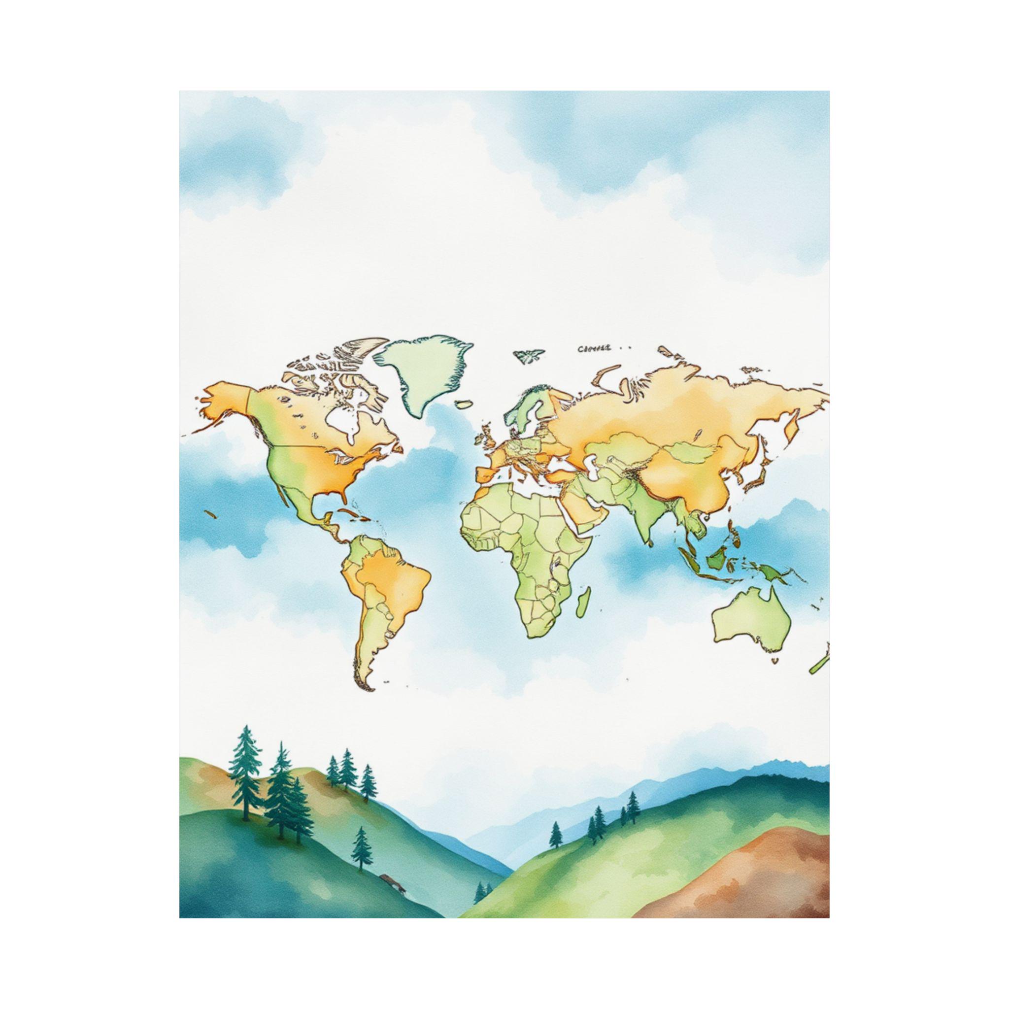 Explore Dream Discover | World Map Poster | Watercolor Art - Etsy
