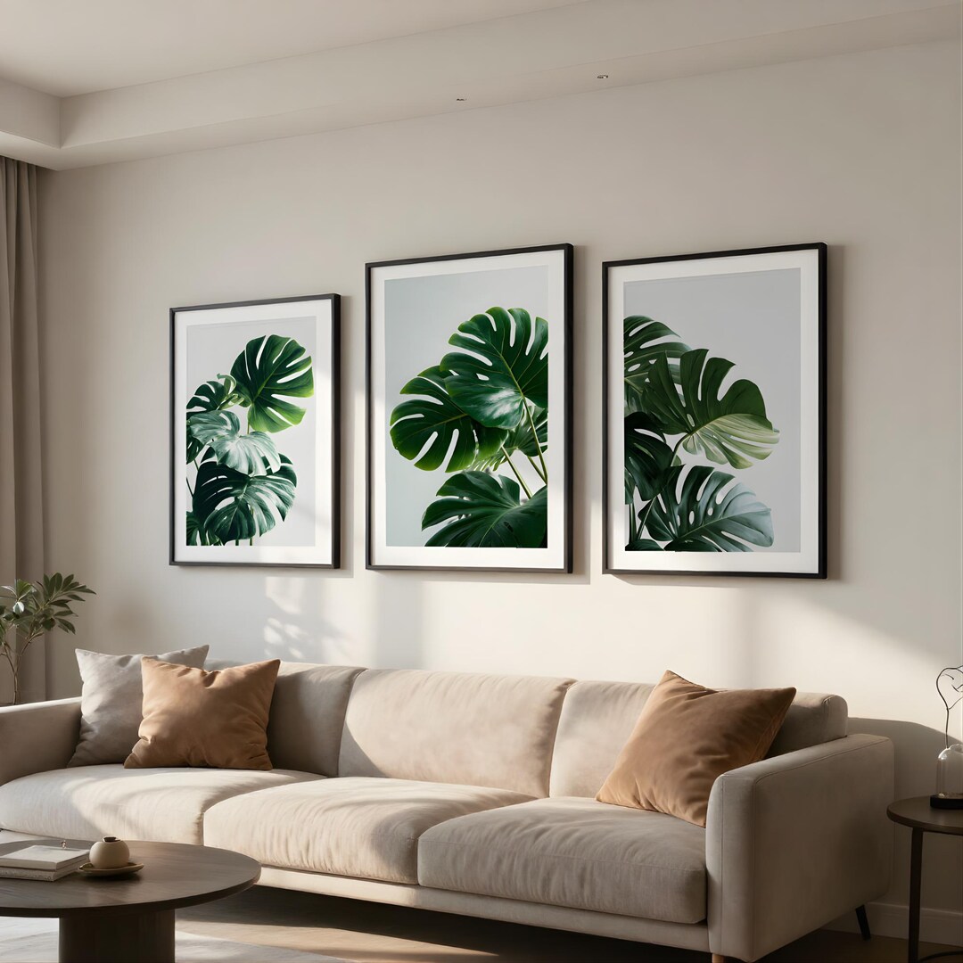Monstera Leaf Wall Art Set of 3 Botanical Gallery Wall Bundle Tropical ...