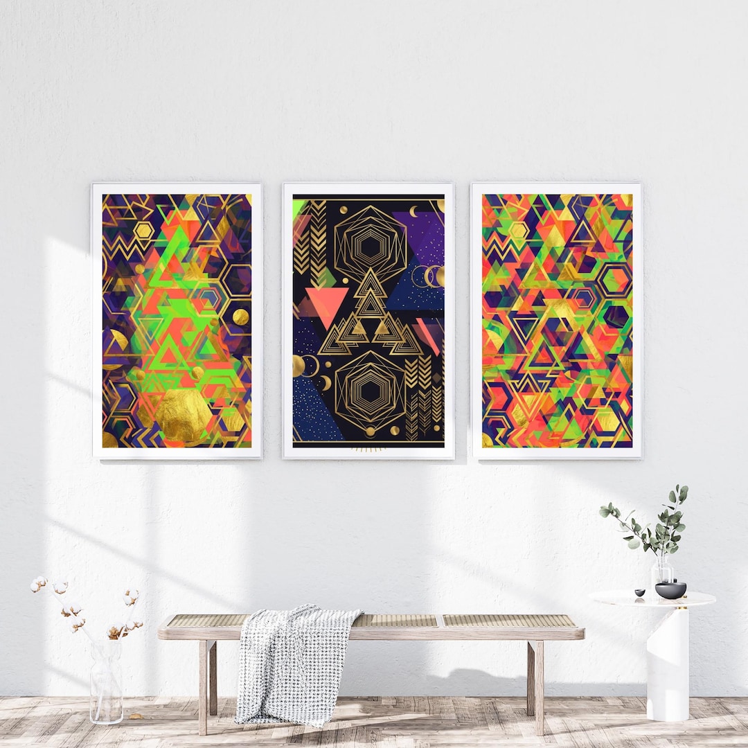 Sacred Geometry Wall Art Set of 3 Colorful Psychedelic Fractal Decor - Etsy
