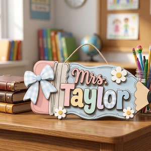 Personalized Teacher Pencil Door Sign, Custom Classroom Name Decor, Back to School Gift