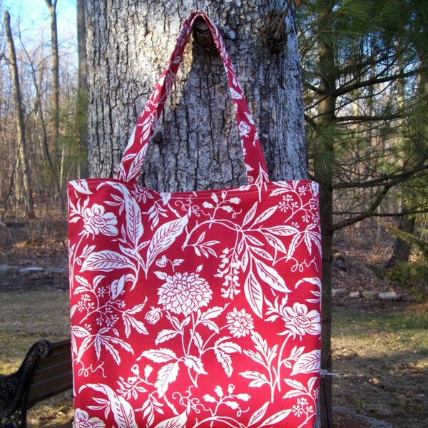 Grand rouge et blanc Floral Print Tote Bag