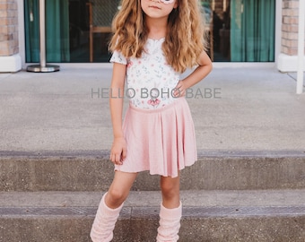 Handmade Rose Waffle Knit Skort: Girls' Bohemian Swing Skirt