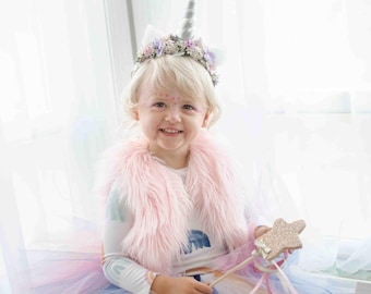 Pink Unicorn - Handmade Faux Fur Costume - Halloween - Made to order - Handmade in the USA -Girls - Fall - Dress Up - Magical - Birthday