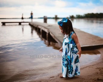 Handmade Boho Floral Maxi Dress: Tropical Leaf Print, Made in USA