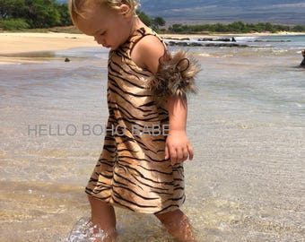 CaveGirl Tiger Handmade Faux Fur Cave Girl Costume - Halloween- Handmade in the USA -Girls - Boys - Dress Up - Prehistoric - Birthday